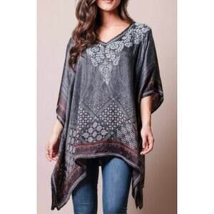 Silk tunic top w/lPaisley background print & embroidery detail handmade by Sévya